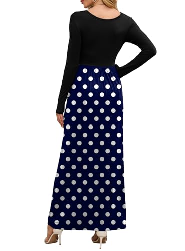 Image of DEARCASE Women's Maxi Dress Long Sleeve Crewneck Loose Plain Casual Empire Waist Fall Party Long Dresses with Pockets