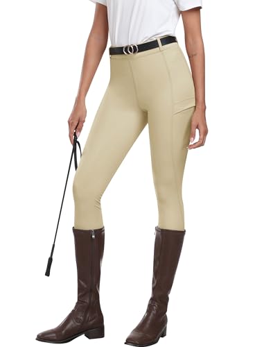 MoFiz Pantalones Hipica Mujer Pantalones Ecuestres Silicon Full Seat Mallas Equitacion Pantalones para Verano Caqui S