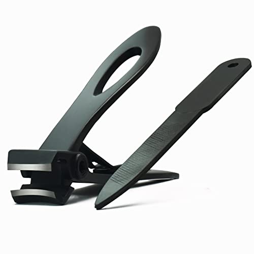 Nail Clippers for Thick Nails 15mm Wide Jaw Stainless Steel Fingernail and Toenail Clipper Set including Nail File Nail Cutter Accessories for Men and Women Black