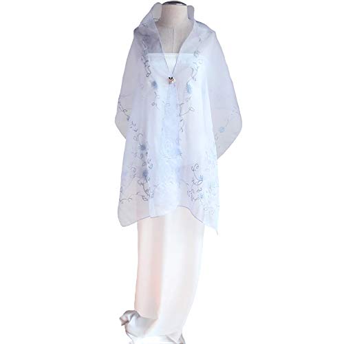 Silk Organza Shawl, 76" L x21 W, Embroidery & Beads Adorned, Lavender3