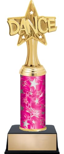11" Dance Starburst Custom Engraved Pink and Silver Star Column Trophy Awards