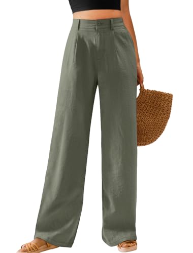 Image of Feiersi Womens Casual Wide Leg Pants High Waisted Button Down Straight Long Trousers Palazzo Pants