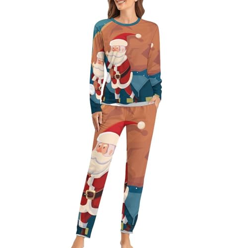 Pyjama femme Père Noël en coton avec t-shirt manches longues et pantalon homewear confortable