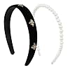 TERSE Black Velvet Headband with White Pearl Accents - Cute Vintage Designer Hair Accessory for Women's Holiday Fashion #1