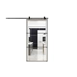 Porta scorrevole in alluminio nero e vetro (Vetro trasparente)