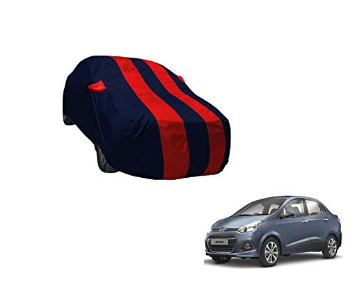 Image of Auto Hub Car Cover Compatible with Hyundai Xcent with Weather Proof, Mirror Pocket, Triple Stitched, Xcent Car Cover- Navy-Red
