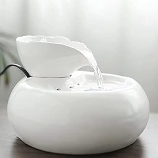 BrightCheer Fonte de água potável de cerâmica para gatos, fontes de água para animais de estimação de 1,3 litros para gatos e cães, dispensador elétrico de água para animais de estimação com bomba silenciosa e 5 filtros de substituição – estilo de folha branca