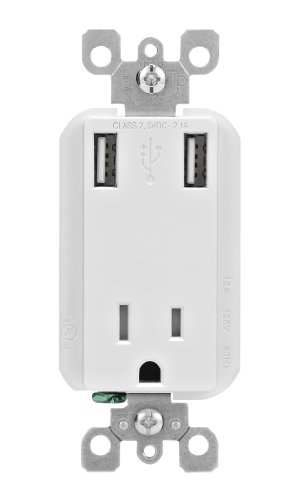 Leviton T5630-W 2.1-Amp High Speed USB Charger/Tamper-Resistant Receptacle, 15-Amp/125-Volt, White (Old Model)