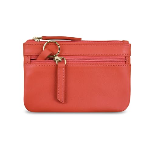 Image of ili New York Leather Mini Compact Coin Purse - Coral