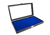 Novel Box Glass Top Black Jewelry Display Case + Blue 72 Slot Ring Display Insert + Custom NB Pouch