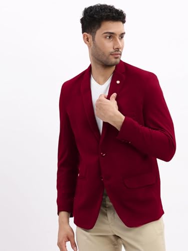 Image of SHOWOFFFF Men Solid Single Breasted Casual Blazer | Notched Lapel Full Sleeves Cotton Blazer for Mens | Slim Fit Regular Length Blazer for Men's