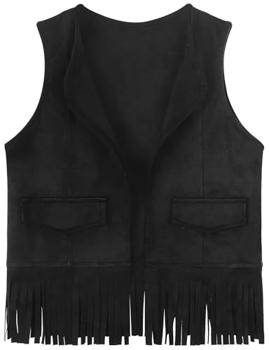 Image of Spring&Gege Boys Western Faux Suede Fringe Vest Sleeveless Cowboy Tassel Waistcoat Vintage Jacket Cardigan 5-14 Years