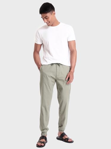 Image of Bewakoof Men's Solid Regular Fit Cotton Joggers