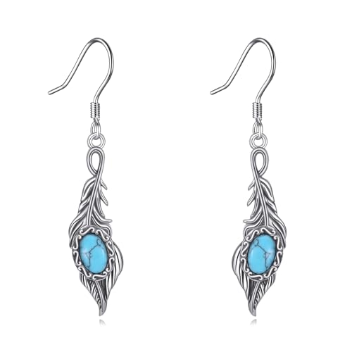 Boucles d'oreilles plumes argent hypoallergénique contre allergies turquoise