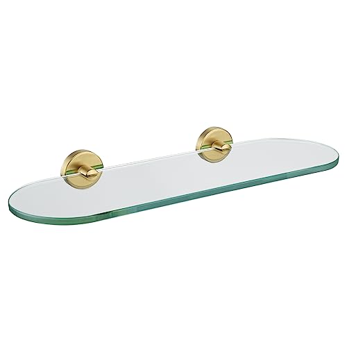 Image of JQK Bathroom Glass Shelf Gold, Tempered Glass Shower Storage 16 by 5 inches, 304 Stainless Steel Brushed Gold Wall Mount, TGS121L16-BG