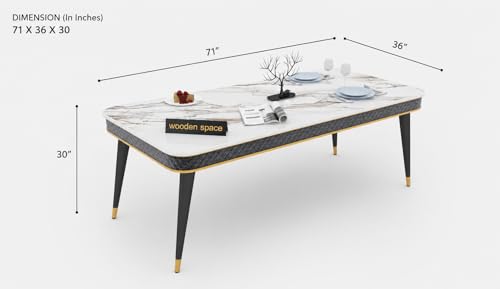 Image of WOODEN SPACE 6-Seater Wooden Dining Table Set | Nano Composite Marble Top | Solid Wood Base | Modern Dining Room Furniture with 6 Chairs (Gray)