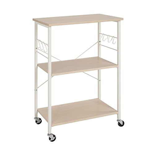 Amazon Basics 3-Tier Kitchen Microwave Utility Cart with Wheels, 6 Hooks -...