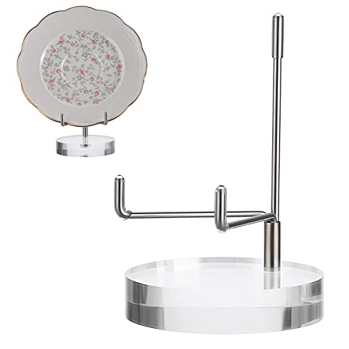 Hipiwe Clear Acrylic Display Stand Holder with Adjustable Metal Arms Display Easel Stands for Gemstones Fossils Minerals Agate Slabs Plates Crystals Saucers Collectibles, 2.8*2.8*4.1 inch