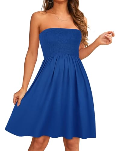 Image of elescat Summer Dresses for Women 2026 Strapless Casual Beach Cover Ups Tube Top Sundress