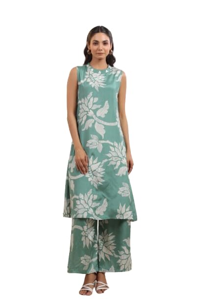 jisora Women's Green Embroidered Russian Silk Co-ord Set-picture-37
