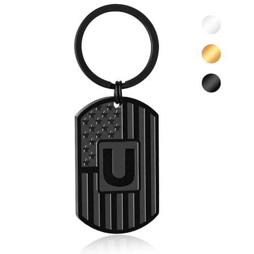 Image of Initial Keychain for Men, A-Z Letter American Flag KeyChain Gifts for Men