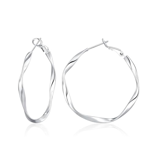 OOOPEL Sterling Silver Hoop Earrings for Women Lightweight Hypoallergenic Large Silver Hoop Earrings for Women 30MM 40MM 50MM 60MM