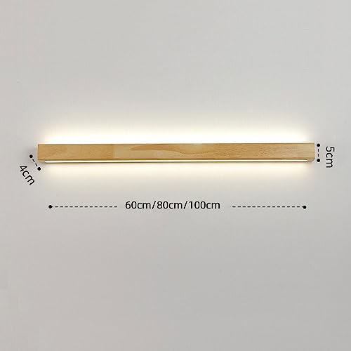 Lámpara de pared para mesita de noche LED lineal de madera y aplique rectangular largo 5