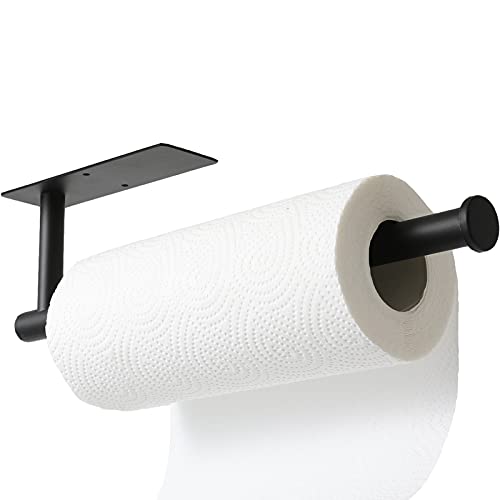 theaoo Paper Towel Holder - Under Cabinet Paper Towel Holder for Kitchen,Â Adhesive Paper Towel Roll Rack for Bathroom Towel,Â Wall Mounted Matte Black Paper Towel Rack, SUS304 Stainless Steel