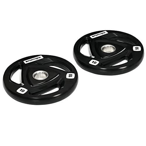 SPORTNOW Juego de 2 Discos de Pesas Olímpicas de Hierro Fundido 5 kg Placas de Pesas Recubierta de Goma con Barra Tri-Grip y Orificio de 5 cm para Fitness en Gimnasio Casa Ø24x3,5 cm Negro Cover