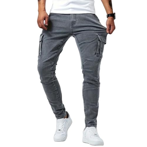 Men's Slim Fit Stretch Cargo Jeans Ripped Skinny Pants Side Pockets Design Casual Streetwear4