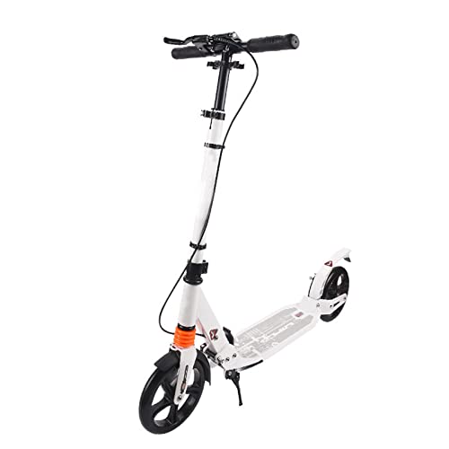 Trottinette professionnelle pliable City Scooter pour adultes avec frein à main, capacité maximale de 120 kg, avec frein, réglable en hauteur (blanc)