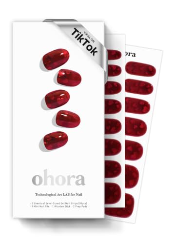 ohora Semi Cured Gel Nail Strips (N Heart Jelly) - Salon-Quality Valentines Nails, Works with Any Lamps, Long Lasting, Easy to Apply &amp; Remove, Chip Resistant