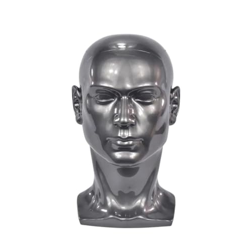 Cabeza de maniquí masculina versátil y perchero de pelucas gris-plata para sombreros