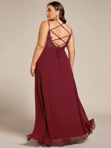 Image of Ever-Pretty Women's Pleated Backless Applique V Neck A Line Chiffon Sleeveless Plus Size Bridesmaid Dresses 01692-DA