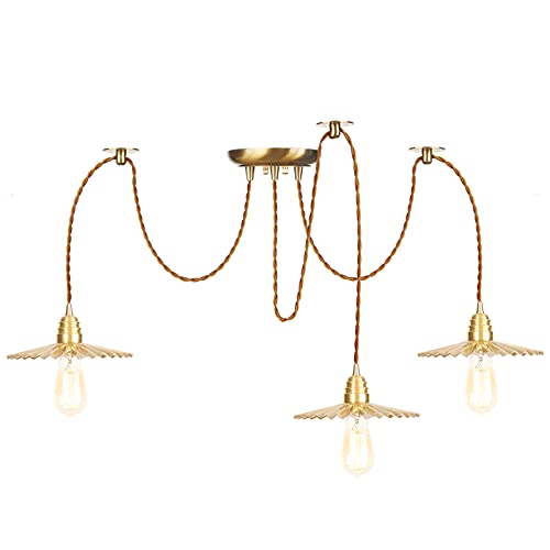 Lustre en cuivre doré à hauteur réglable avec trois lampes suspendues design