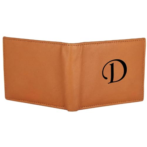 Image of Pu Leather Wallet for Men and Boys Alphabet Name Wallet Gifts for Men | Personalized with Name & Charm Purse - (Color-Tan) (D, Tan)