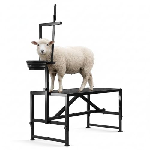 Garvee Heavy Duty 600LBS Goat Stand with Feed Bin, 47 Inch Goat Milking Stand Adjustable Headpiece & Legs, Livestock Table for Grooming, Shearing, Phy
