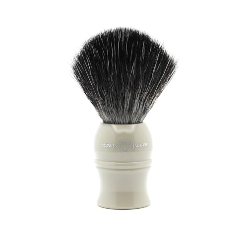Edwin Jagger 1EJ339SYN Classic Black Synthetic Fibre Eco-Friendly Vegan Exfoliating Shaving Brush for Shaving Cream or Shaving Soap for Men and Women (Grey), Medium, Gray