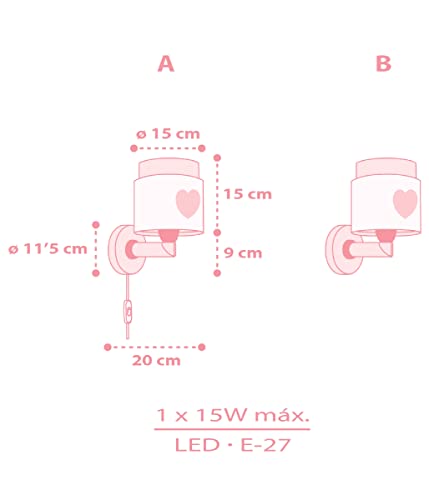 Lámpara de pared infantil para leer en la cama de noche con diseño de corazones rosa 6
