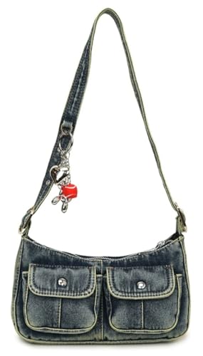 Y2K Denim Purse for Women Vintage Shoulder Bag Small Top Handle Clutch Punk Underarm Handbag with Multiple Pockets 2025