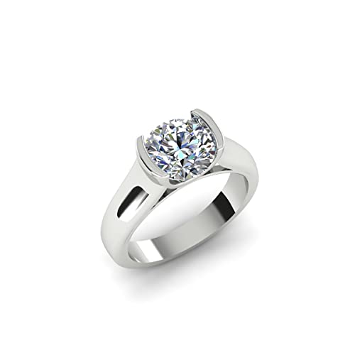 DALOZA 2.00CT Round Moissanite Half Bezel set, Engagement, Wedding 925 Silver Ring