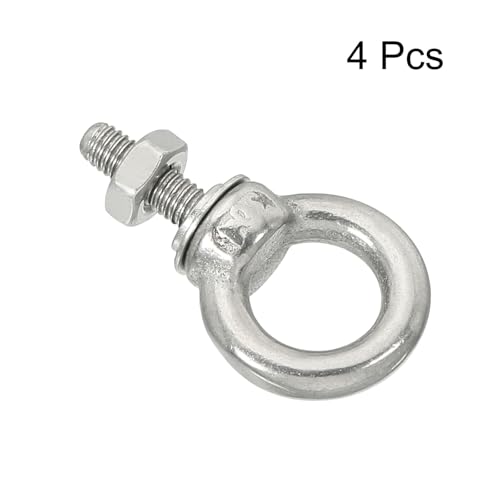 Image of uxcell M3*9 1 /8 inchx0.35 inch Stainless Steel Eye Bolts Threaded Screw Eyebolt Shoulder Ring with Nuts Washers for Lifting Hanging, 4 Set