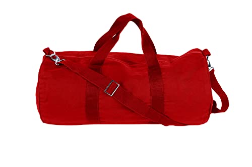 Tag&Crew Lightweight Solid Round Duffle Multifunctional Foldable Canvas Carry-on Gym Bag with Adjustable & Detachable Shoulder Strap Metal Accessories - Red
