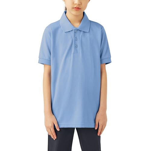 Dickies Big Boys' Short Sleeve Pique Polo Shirt, Light Blue, Large (14/16)