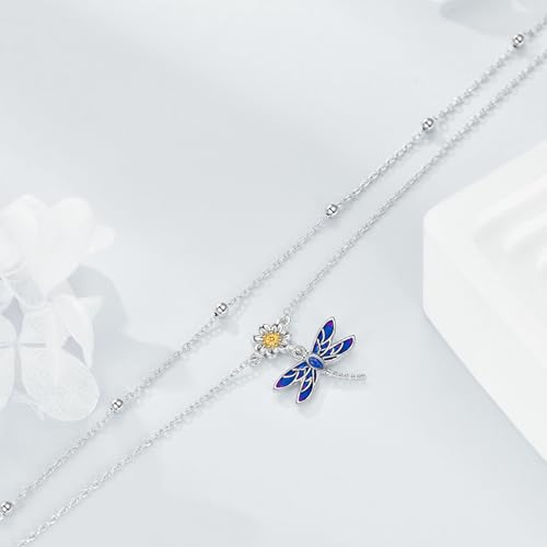 Image of YAFEINI Anklet Bracelets for Women Girls Sterling Silver Hummingbird /Dragonfly /Butterfly Link Chain Anklets Jewelry Gifts