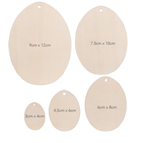 Ideen mit Herz Holz-Eier | Rohlinge | Anhänger zum Anmalen | DIY | Oster-Deko | 5 verschiedene Größen | flach | 2 mm stark | 40 Stück
