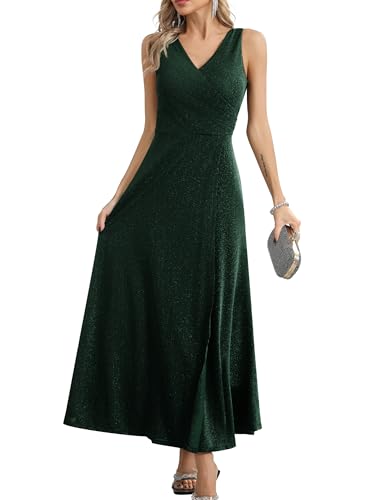 Missufe Damen Elegant Wickelkleid Abendkleid Cocktailkleid Ballkleid Maxikleid Lang Hochzeit Festlich V-Ausschnitt Kleider mit Schlitz (Dunkelgrün, M) Missufe Damen Elegant Wickelkleid Abendkleid Cocktailkleid Ballkleid Maxikleid Lang Hochzeit Festlich V-Ausschnitt Kleider mit Schlitz (Dunkelgrün, M)