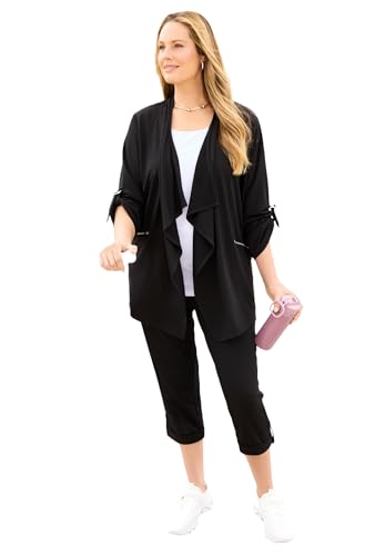 Catherines Women's Plus Size Cloud Knit French Terry Roll Tab Capri