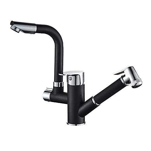 Robinet de lavabo télescopique en cuivre pur au design noir mat élégant par FANDIAO