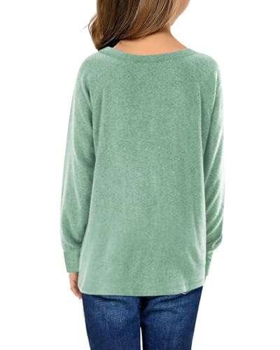 Image of Girls Shirts for 6-13 Years Long Sleeve Crewneck Tops with Pockets
